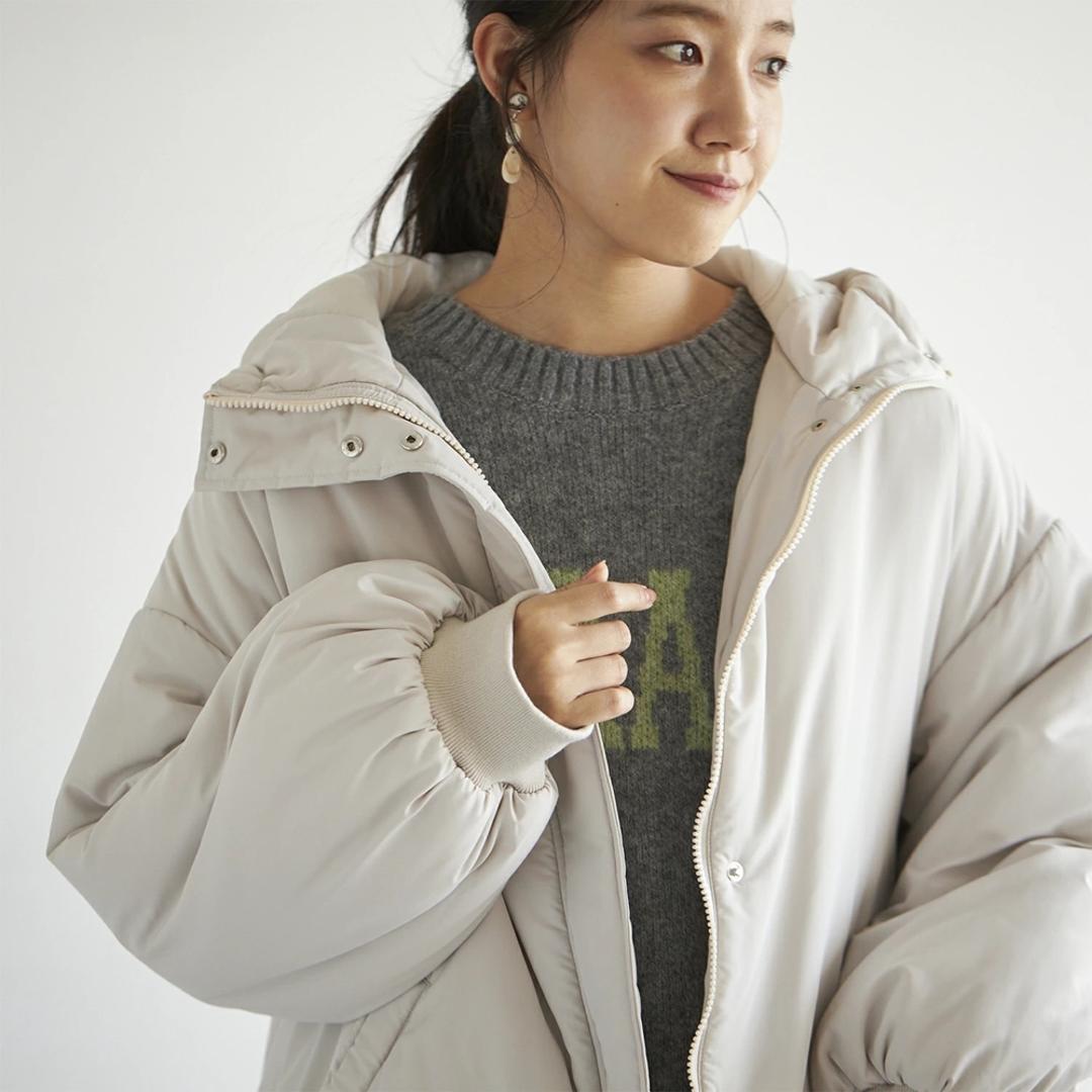 パーカーコート レディース 通販 パーカー コート ボリューム袖 アウター 中綿コート ミドル丈 ミディアム丈 ミドル丈中綿モンスターパーカー 秋 冬 秋冬 おしゃれ シンプル 女性 大人 かわいい カジュアル 通勤 通学 レディースファッション グレージュ Mサイズ