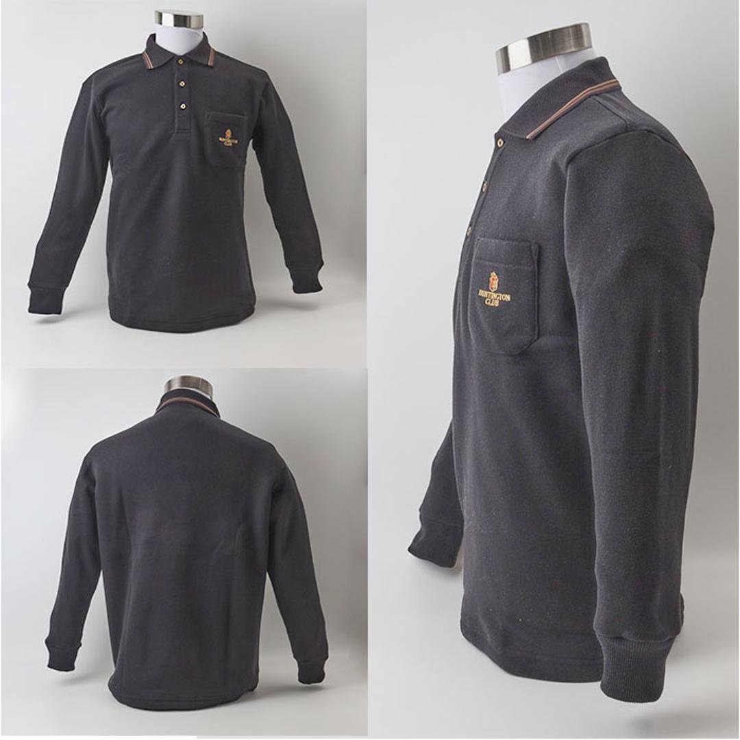 ポロシャツ 長袖 メンズ 通販 シャツ メンズシャツ トップス おしゃれ 長袖シャツ カジュアルシャツ カジュアル 長袖ポロシャツ 裏起毛 あたたかい あったか HUNTINGTON CLUB ハンティントンクラブ 胸ポケット付き シニア 紳士 オシャレ ブラック Mサイズ