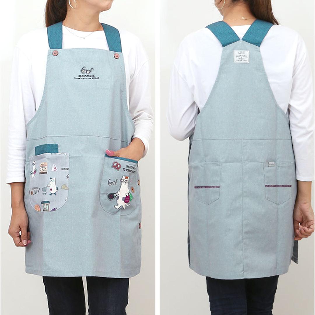 エプロン 猫 通販 クスグルジャパン ねこ柄エプロン 保育士 レディース かわいい おしゃれ 料理 掃除 女性 男性 シンプル カフェエプロン ワークエプロン 敬老の日 母の日 男女兼用 カフェ 喫茶 贈り物 ギフト 両脇釦あき/グレー ・
