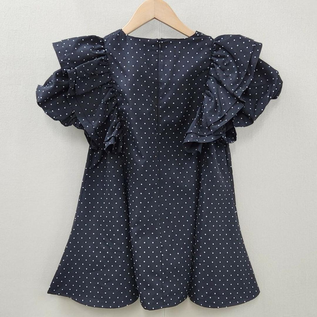 フリル 袖 トップス レディース 通販 カットソー フリルトップス プルオーバー シャツ フリル袖 半袖トップスレディース 半袖トップス フレアライン ドット 水玉 かわいい 可愛い おしゃれ オシャレ 女性 大人 通勤 通学 レディースファッション blackxwhite ・