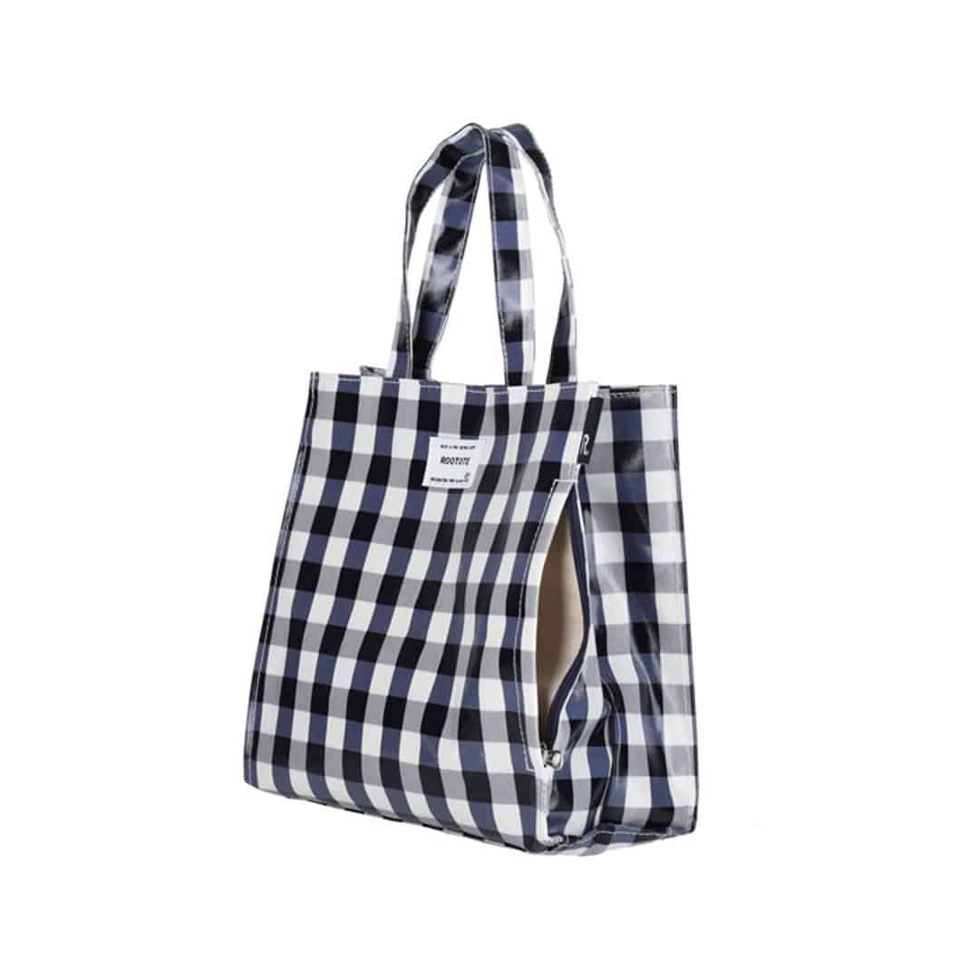 ルートート トートバッグ ラミネート ROOTOTE 1029 通販 トートバック トート バッグ 小さめ レディース 通学 通勤 ランチバッグ ランチトート 手提げバッグ 手提げかばん かわいい おしゃれ チェック ギンガムチェック SQUARE スクエア C_GREEN ・