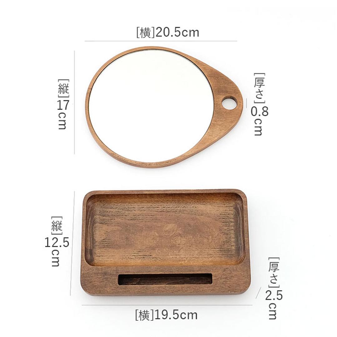 shesay 卓上ミラー トレー付き 通販 卓上 ミラー 鏡 かがみ 手鏡 ウッドトレー トレー 木製 小物置き 収納 壁掛け オーバル WOOD 2WAY アンティーク ヴィンテージ コスメ メイク シセイ インテリア アクセサリー ブラウン ・