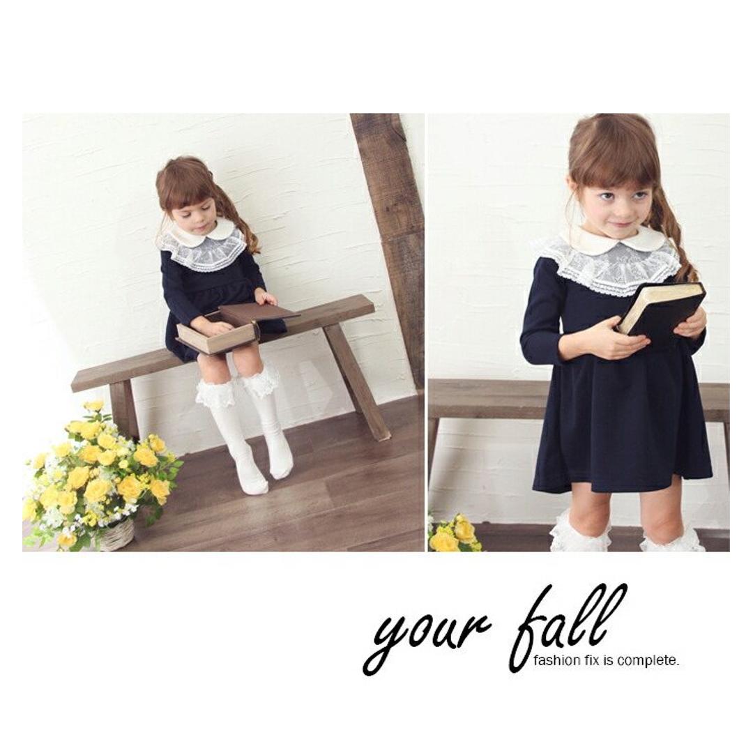 Rora ワンピース キッズ 長袖 通販 ドレスワンピース 10002866 子供 ドレス 女の子 卒園式 入園式 入学式 結婚式 パーティ 発表会 七五三 丸襟 レース 紺 ネイビー かわいい オシャレ 可愛い おしゃれ フォーマル 子ども服 子供服 キッズファッション NAVY 100cm