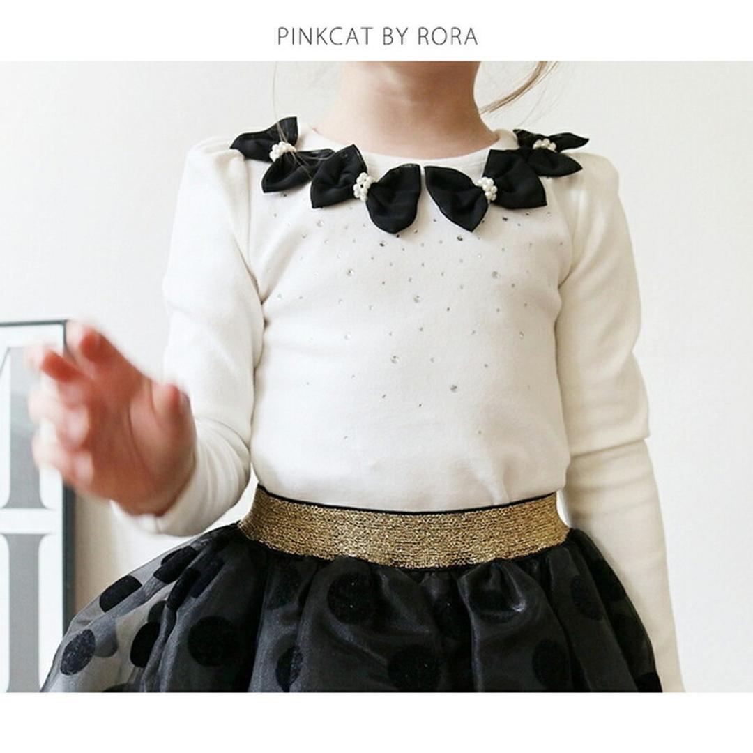 Rora 女の子 キッズ 長袖 Tシャツ 通販 ロンT 10005991 長袖Tシャツ カットソー リボン キラキラ おしゃれ かわいい オシャレ 可愛い フォーマル 入園式 卒園式 こども 女子 小学生 トップス 子ども服 子供服 キッズファッション ホワイト 100cm