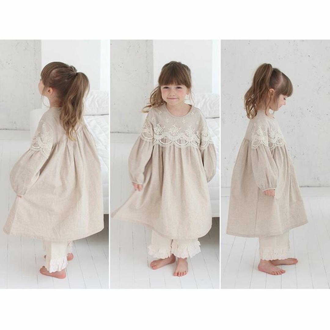 Rora キッズ パジャマ 女の子 ジュニア 通販 ワンピース 10006252 パジャマドレス ナイトドレス ルームワンピース 長袖 レース フリル おしゃれ 可愛い オシャレ かわいい ワンピ ルームウェア ナイトウェア 子ども服 子供服 キッズファッション BEIGE L