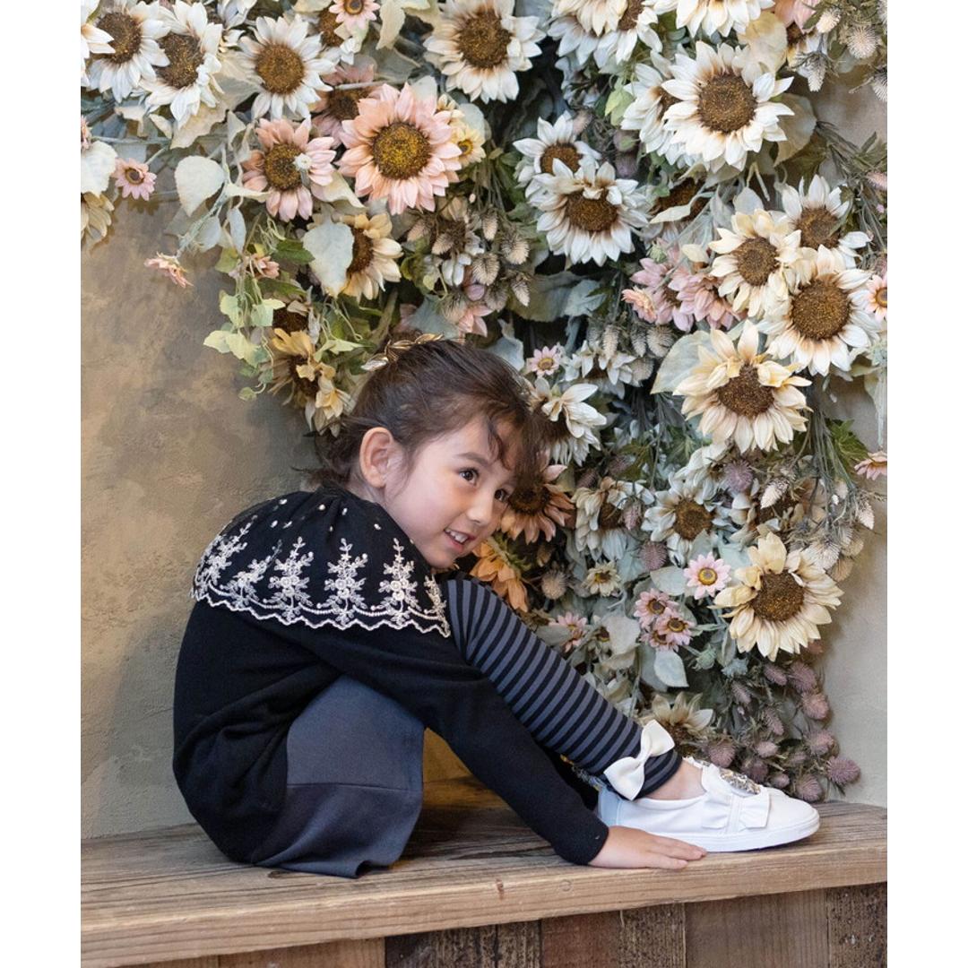 Rora 子供服 スカート 通販 スカッツ カエデ リボンボーダースカッツ スカートパンツ フレアスカート ミニスカート キッズ 女の子 女子 カジュアル シンプル お出かけ かわいい オシャレ 可愛い おしゃれ ボトムス 子ども服 キッズファッション グレー 110cm