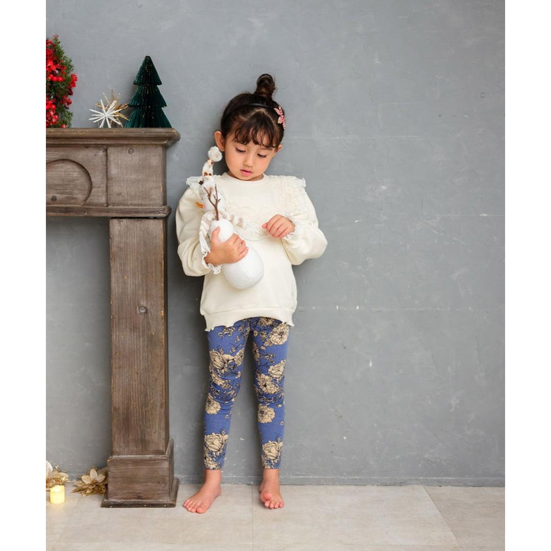 Rora 子供服 レギンス 通販 ロザミア スパッツ パンツ ズボン 花柄 女の子 女子 子供 こども 子ども 10分丈 十分丈 通園 通学 幼稚園 かわいい おしゃれ カジュアル 春 夏 秋 冬 動きやすい ボトムス 子ども服 レッグウェア キッズファッション 花柄.ブルー 110cm