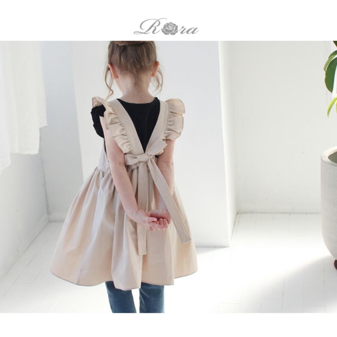 Rora エプロンドレス 子ども 通販 エプロン ドレス 子供 5014-19-55 エプロンワンピース ワンピース フリル キッズ 女の子 ギャザー 撥水 オシャレ 可愛い おしゃれ かわいい 無地 シンプル 子ども服 子供服 キッズファッション BEIGE 2XL