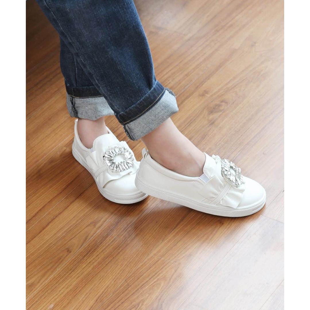 Rora キッズ スリッポン 女の子 通販 紐なしスニーカー 57062202 白 ホワイト ビジュー キラキラ 宝石 ワンポイント 通学 通園 かわいい おしゃれ 可愛い カジュアルシューズ 子供靴 靴 シューズ 子ども靴 キッズシューズ キッズファッション ホワイト 16cm