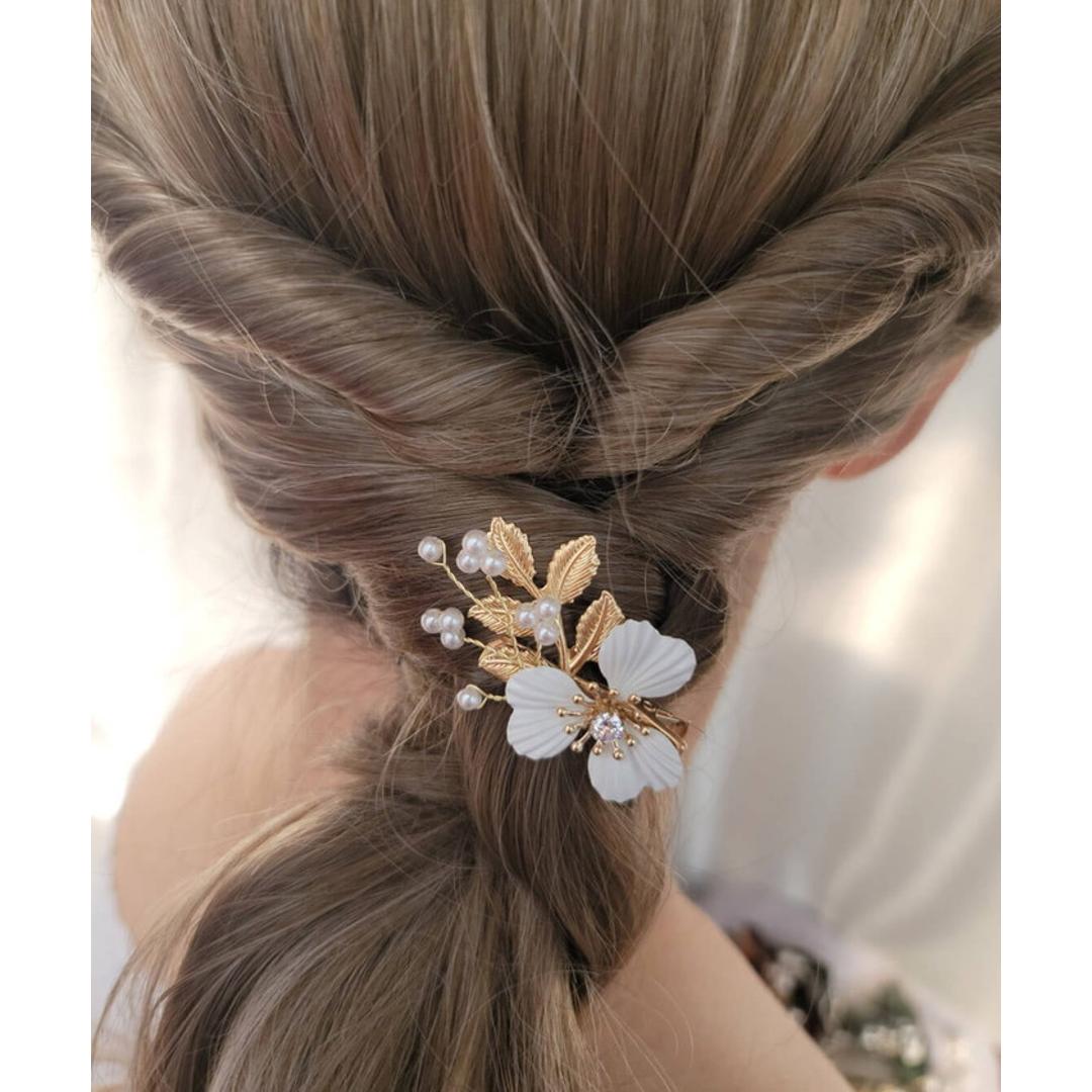 Rora ヘアクリップ キッズ 3個セット 通販 ローレン 花冠 髪飾り 髪留め 花 フラワー ゴールド 女の子 子供 子ども こども フォーマル 大人っぽい 上品 結婚式 パーティー 発表会 卒園式 入学式 七五三 誕生日 かわいい おしゃれ ヘアアクセサリー ヘアクリップ フリー