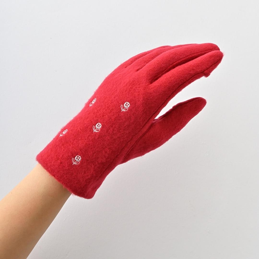 クロダ 手袋 KURODA AF65101L8 通販 グローブ レディース かわいい 暖かい スマホ対応 指あき 指出し 刺繍 おしゃれ 可愛い オシャレ 5本指 フラワー刺繍ジャージグローブ アクリル マイクロボア レディース手袋 ファッション小物 ブルー ・