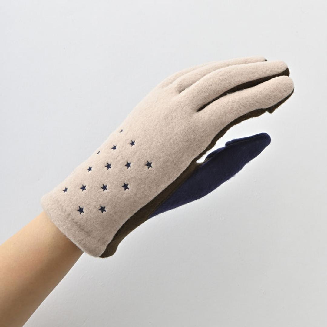 クロダ 手袋 KURODA AF65104L8 通販 グローブ レディース かわいい 暖かい スマホ対応 指あき 指出し 刺繍 おしゃれ 可愛い オシャレ 5本指 スターズ刺繍ジャージグローブ アクリル マイクロボア レディース手袋 ファッション小物 ネイビー ・