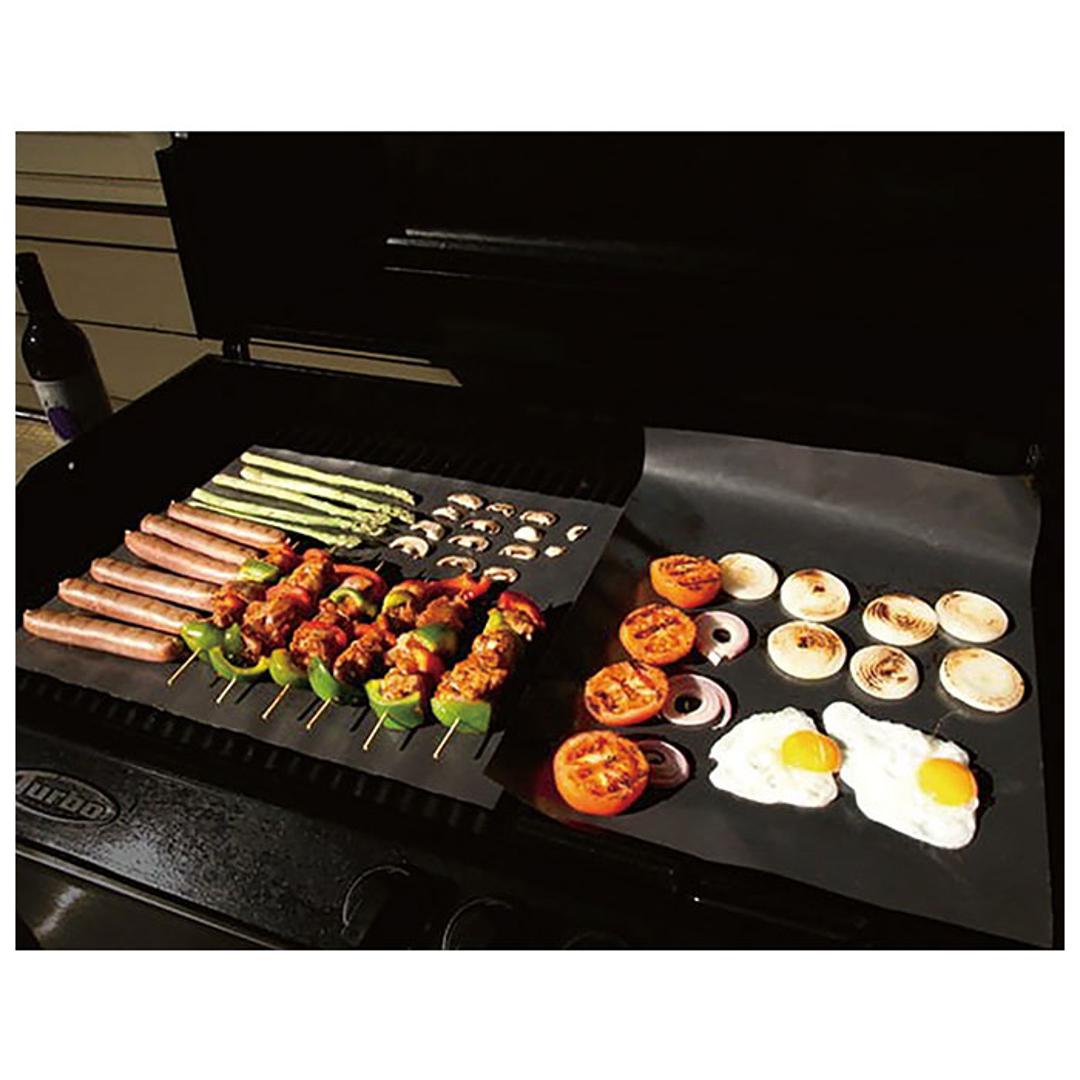 グリルマット 通販 グリルロースター バーベキューグリルマット バーベキューシート クッキングシート 2枚セット 2枚入り テフロン加工 耐熱性 丈夫 耐熱シート 軽量 コンパクト 焦げにくい 簡単手入れ BBQ GRILL ブラック ・