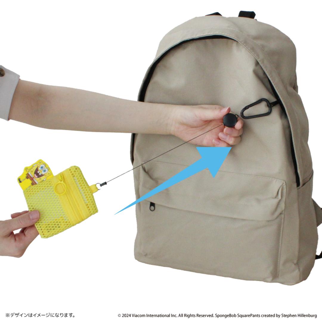 スポンジボブ グッズ 通販 スポンジ・ボブ メッシュポーチ リール付き ポーチ 小さめ ミニポーチ メッシュ 小物入れ のびるリール 化粧ポーチ カラビナ付き SpongeBob アニメ コミック キャラクター かわいい 可愛い おしゃれ パトリック ・