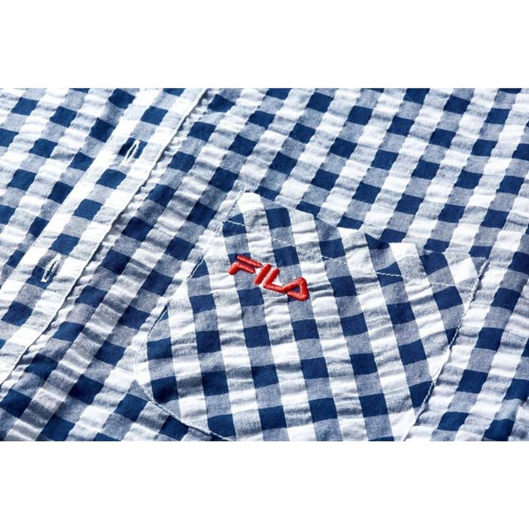 シャツ メンズ カジュアル 通販 ギンガムチェックシャツ 7分袖シャツ 7分袖 メンズシャツ カジュアルシャツ おしゃれ 軽量 ポケット 涼しい 動きやすい ラフ メンズファッション 大人 男性 通勤 オフィス FILA 敬老の日 ギフト プレゼント ブルー Sサイズ