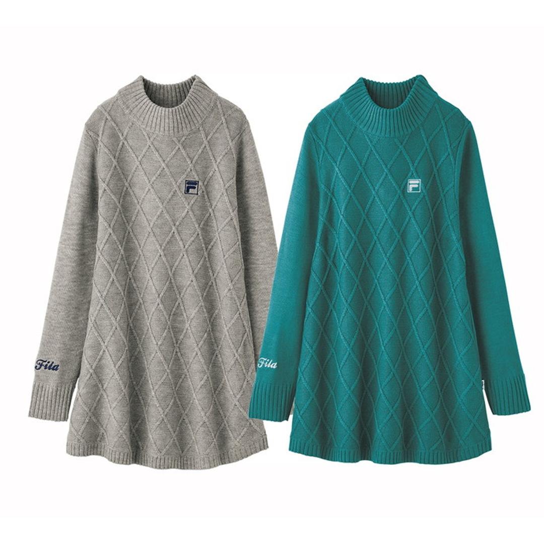 FILA フィラ チュニック ニット レディース 2色組 961330 通販 ニットチュニック レディースチュニック 長袖 ダイヤ柄 きれいめ 上品 シンプル カジュアル 大人 女性 女性用 秋 冬 春 通勤 通学 トップス おしゃれ オシャレ 2色組 Mサイズ