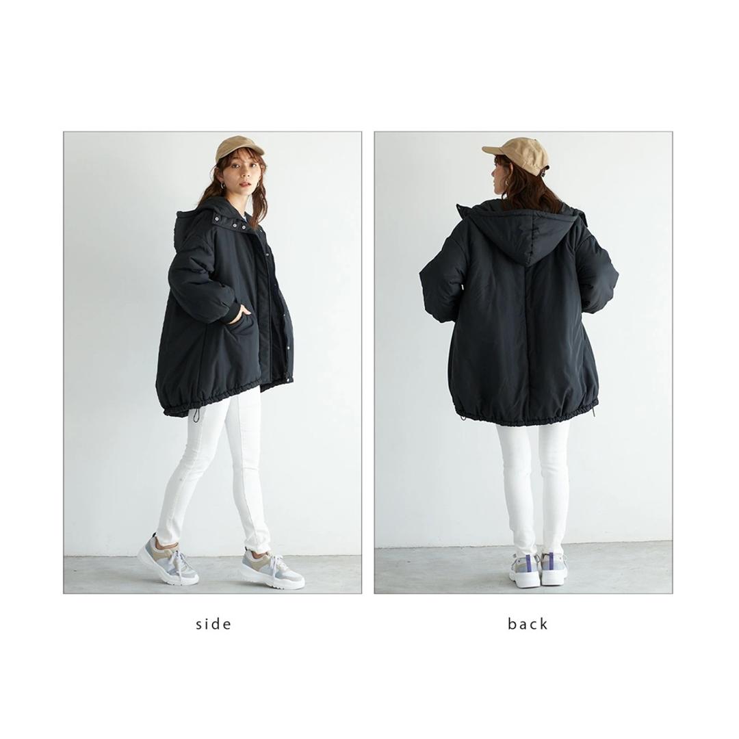 パーカーコート レディース 通販 パーカー コート ボリューム袖 アウター 中綿コート ミドル丈 ミディアム丈 ミドル丈中綿モンスターパーカー 秋 冬 秋冬 おしゃれ シンプル 女性 大人 かわいい カジュアル 通勤 通学 レディースファッション グレージュ Mサイズ