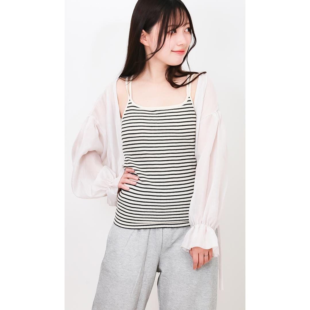 JEMORGAN サーマル レディース 通販 ジェーイーモーガン JE793-29S ボーダーブラキャミソール キャミソール ブラキャミソール キャミ ブラキャミ ワッフル インナー トップス 細ボーダー パック入り おしゃれ シンプル レディースファッション ナチュラル×杢チャコール(05) ・