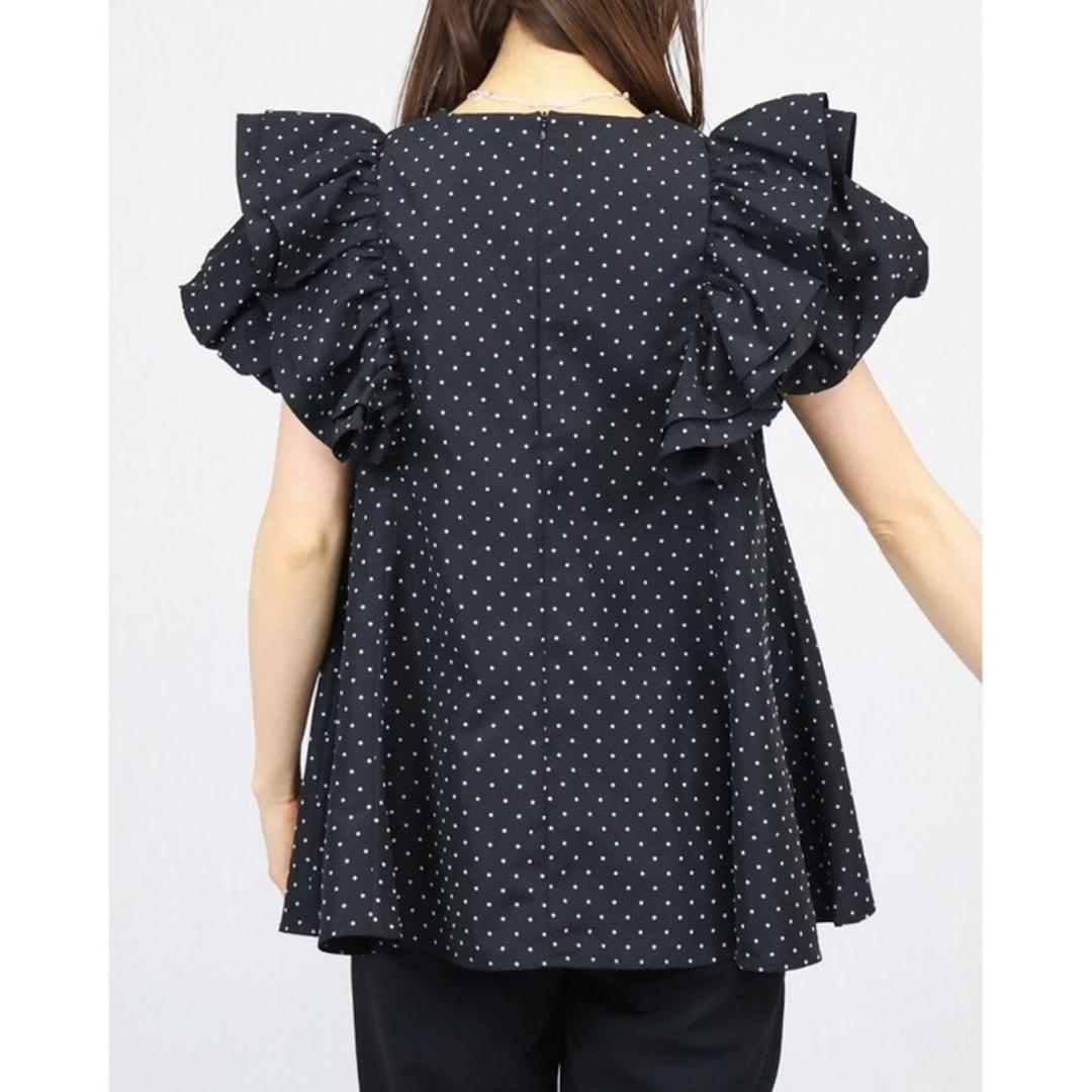 フリル 袖 トップス レディース 通販 カットソー フリルトップス プルオーバー シャツ フリル袖 半袖トップスレディース 半袖トップス フレアライン ドット 水玉 かわいい 可愛い おしゃれ オシャレ 女性 大人 通勤 通学 レディースファッション blackxwhite ・