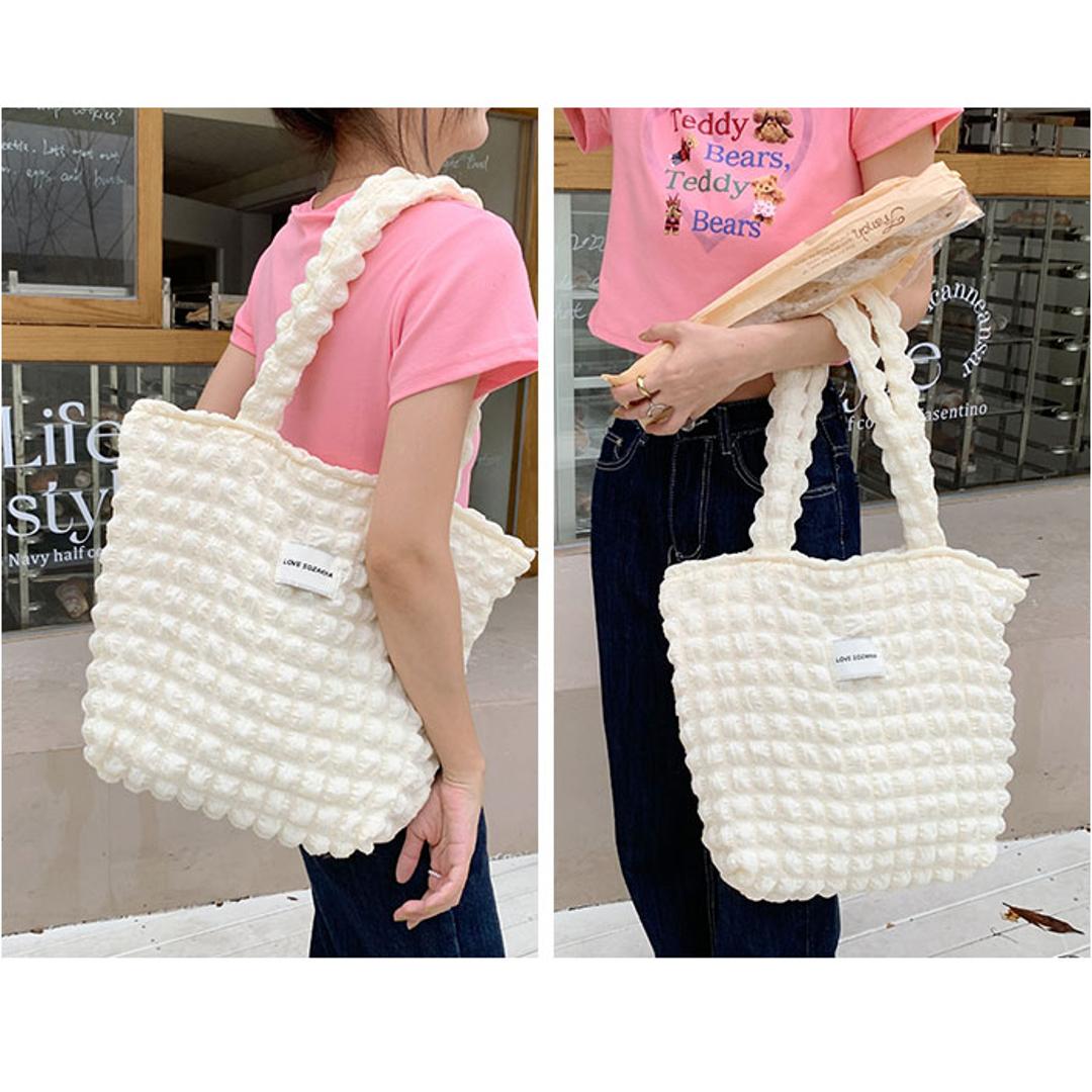 ポップコーンバッグ トートバッグ レディース 通販 ぽこぽこバッグ ポコポコバッグ ポコポコバック ぽこぽこバック ポップコーンバック エコバッグ エコバック 収納バッグ 手提げ トート 肩掛け 大きめ ポコポコ 軽量 キルティング ふわふわ 可愛い かわいい オフホワイト ・