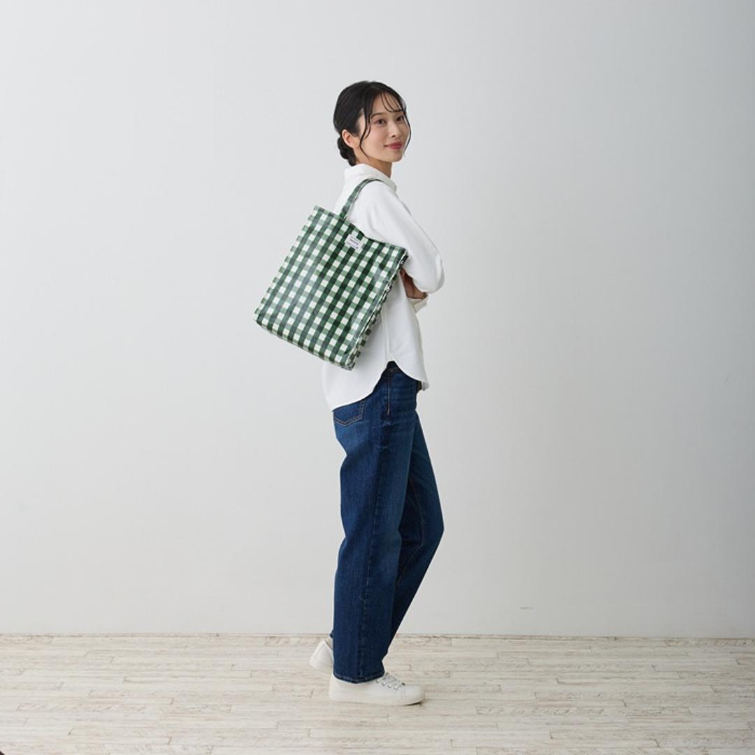 ルートート トートバッグ ラミネート ROOTOTE 1028 通販 トートバック レッスンバッグ A4 縦型 縦長 レディース 通学 通勤 手提げバッグ 手提げかばん 手提げカバン 手提げ鞄 かわいい おしゃれ チェック ギンガムチェック A-quatre C_GREEN ・