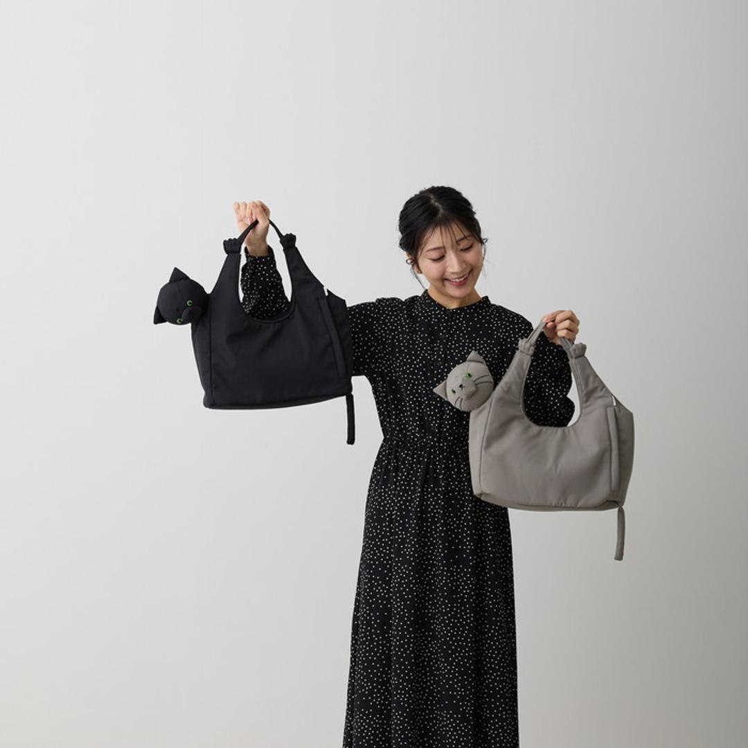 ROOTOTE ルートート トートバッグ 1034 通販 トートバック 肩掛けバッグ 手提げバッグ 肩掛けカバン てさげかばん レディース 小さめ かわいい オシャレ 可愛い おしゃれ 猫モチーフ ねこ ネコ ブラブラネコ ラウンド ROUND レディースバッグ GRAY ・