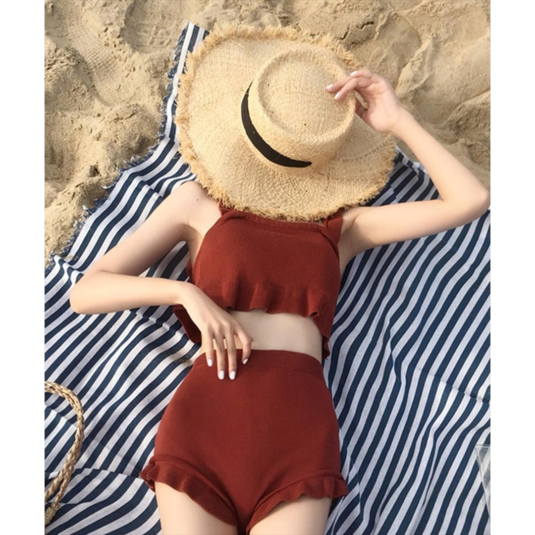 水着 レディース セパレート 通販 ダイヤモンドハーツ swm-0010 Diamond Hearts タンキニ ビキニ ツーピース スイムウェア ショートパンツ 20代 30代 おしゃれ かわいい ママ水着 フリル シンプル 大人 可愛い 無地 女性用 レッド系その他 Mサイズ