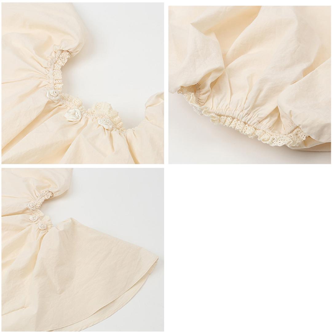 Rora ブラウス 襟なし 通販 ローラ クリーミー カットソー キッズ 子供 女の子 女子 こども 子ども きれいめ 白 ベージュ フレアスリーブ 花 お花 おしゃれ かわいい オシャレ 可愛い カジュアル トップス 子ども服 子供服 キッズファッション クリーム 110cm