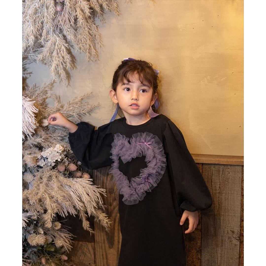 Rora ワンピース 通販 ムラサキ ハートワンピース 子供服 キッズワンピース 長袖 カジュアル ハート レース 女の子 キッズ 子供 こども 子ども お出かけ フォーマル おしゃれ かわいい オシャレ 可愛い オールインワン 子ども服 キッズファッション ブラック 110cm