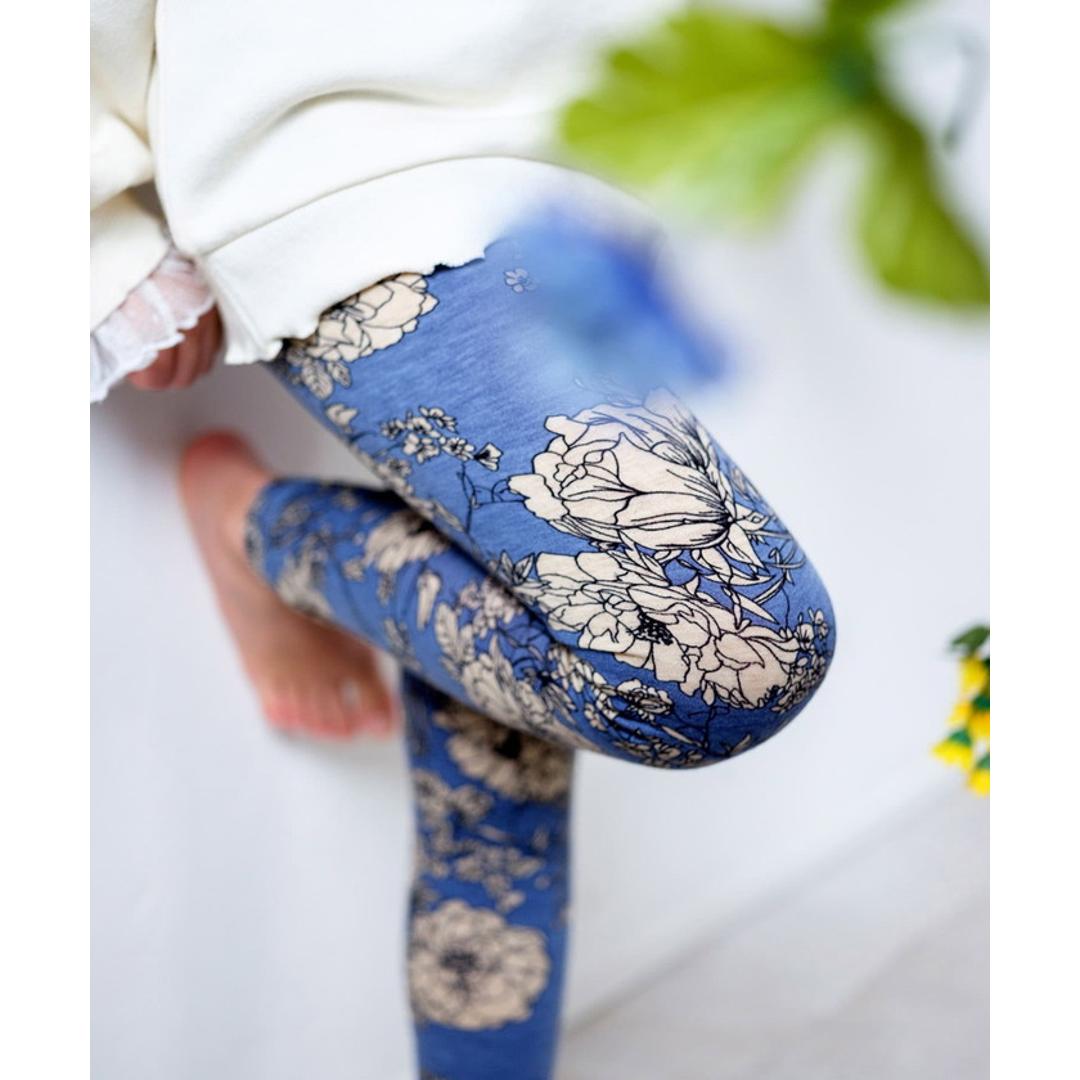 Rora 子供服 レギンス 通販 ロザミア スパッツ パンツ ズボン 花柄 女の子 女子 子供 こども 子ども 10分丈 十分丈 通園 通学 幼稚園 かわいい おしゃれ カジュアル 春 夏 秋 冬 動きやすい ボトムス 子ども服 レッグウェア キッズファッション 花柄.ブルー 110cm