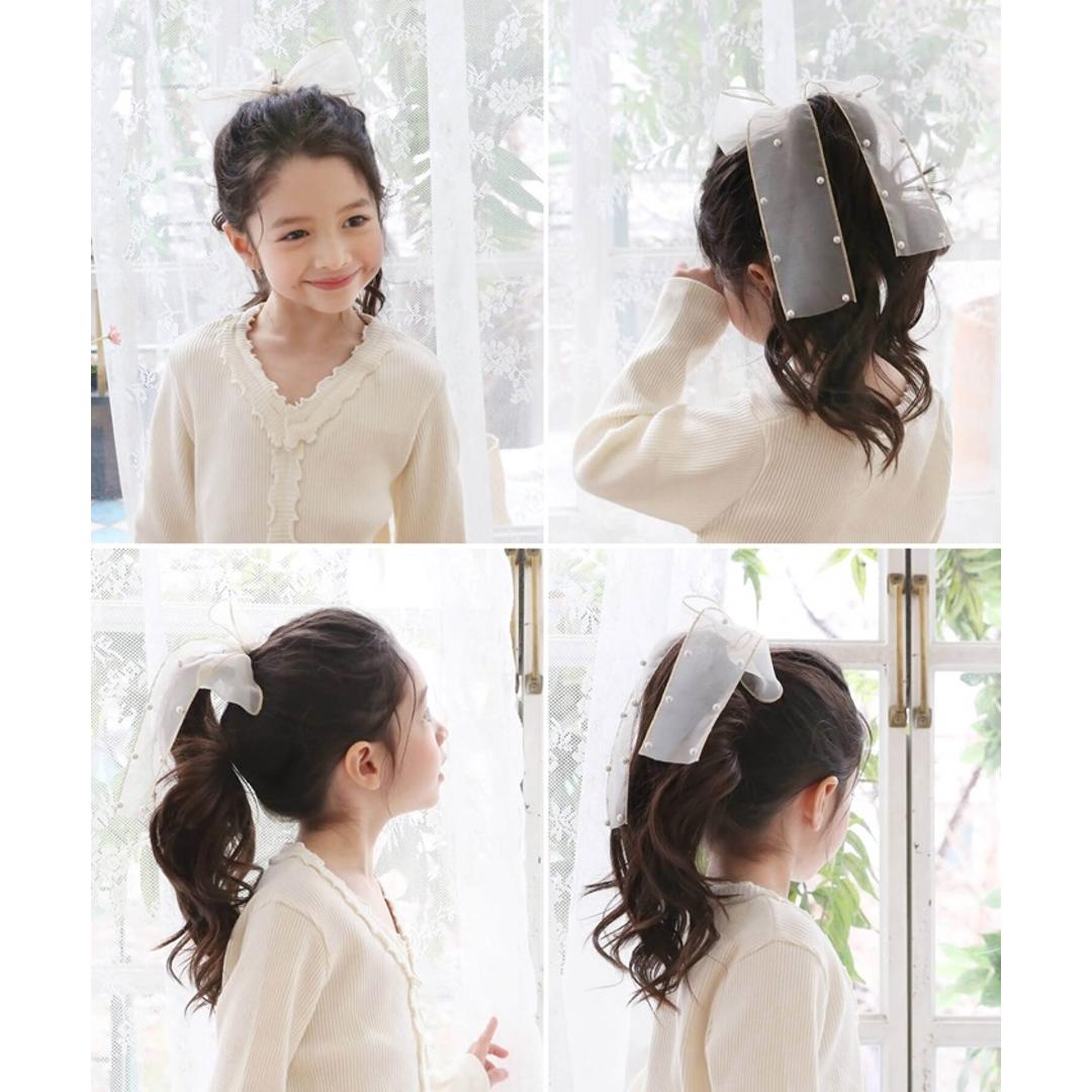Rora キッズ ヘアゴム リボン 通販 オーガンジー パール 68062301 ウナスヘアゴム 大きめ 女の子 大人っぽい 卒園式 入学式 結婚式 発表会 オシャレ 可愛い おしゃれ かわいい ヘアアレンジ ヘアーアクセサリー ヘアアクセサリー キッズファッション ブラック フリー