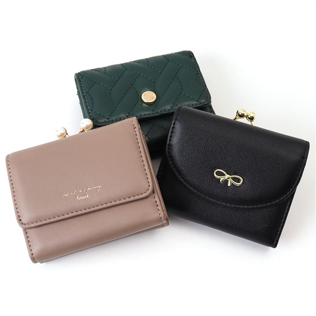 がま口財布 通販 JOUET ジョエット 財布 さいふ 合成皮革 ミニ財布 小銭入れ カード入れ コンパクト 小さい財布 ミニウォレット 女性 レディース おしゃれ かわいい シンプル お札入れ 折りたたみ財布 ギフト 贈り物 リボンブラック ・