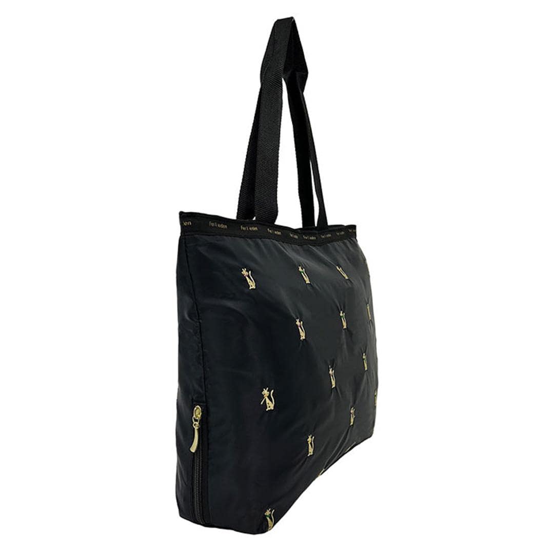 トートバッグ 軽量 通販 Ferlieden フェアリーデン 小花刺繍 大人かわいい コンパクト 肩掛け トート おしゃれ かわいい 女性 カジュアル フェミニン バッグ カバン シンプル 軽い 通勤 刺繍 猫.ブラック ・