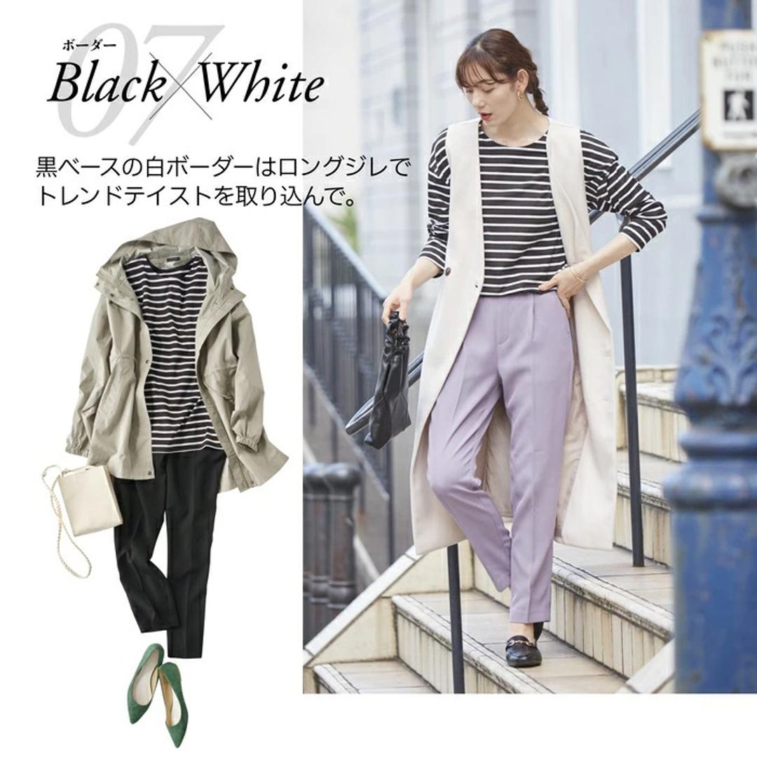 綿100 ロンT レディース 通販 Tシャツ カットソー プルオーバー 長袖 トップス 綿100%ボーダーロングT おしゃれ シンプル 大人 かわいい カジュアル ナチュラル 体型カバー 女性 ミセス 婦人 シニア レディースファッション ホワイト×ブラック Mサイズ