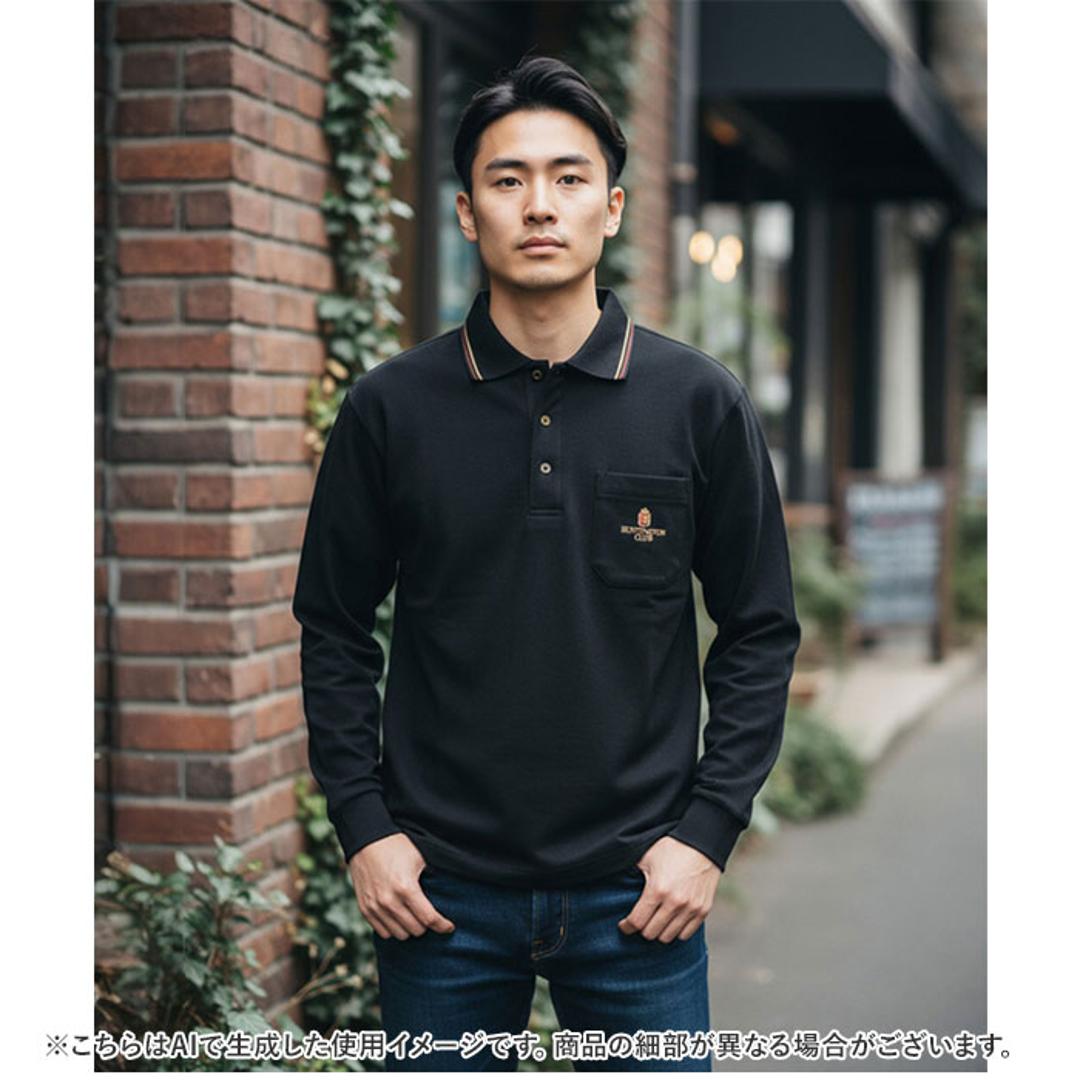 ポロシャツ 長袖 メンズ 通販 シャツ メンズシャツ トップス おしゃれ 長袖シャツ カジュアルシャツ カジュアル 長袖ポロシャツ 裏起毛 あたたかい あったか HUNTINGTON CLUB ハンティントンクラブ 胸ポケット付き シニア 紳士 オシャレ ブラック Mサイズ