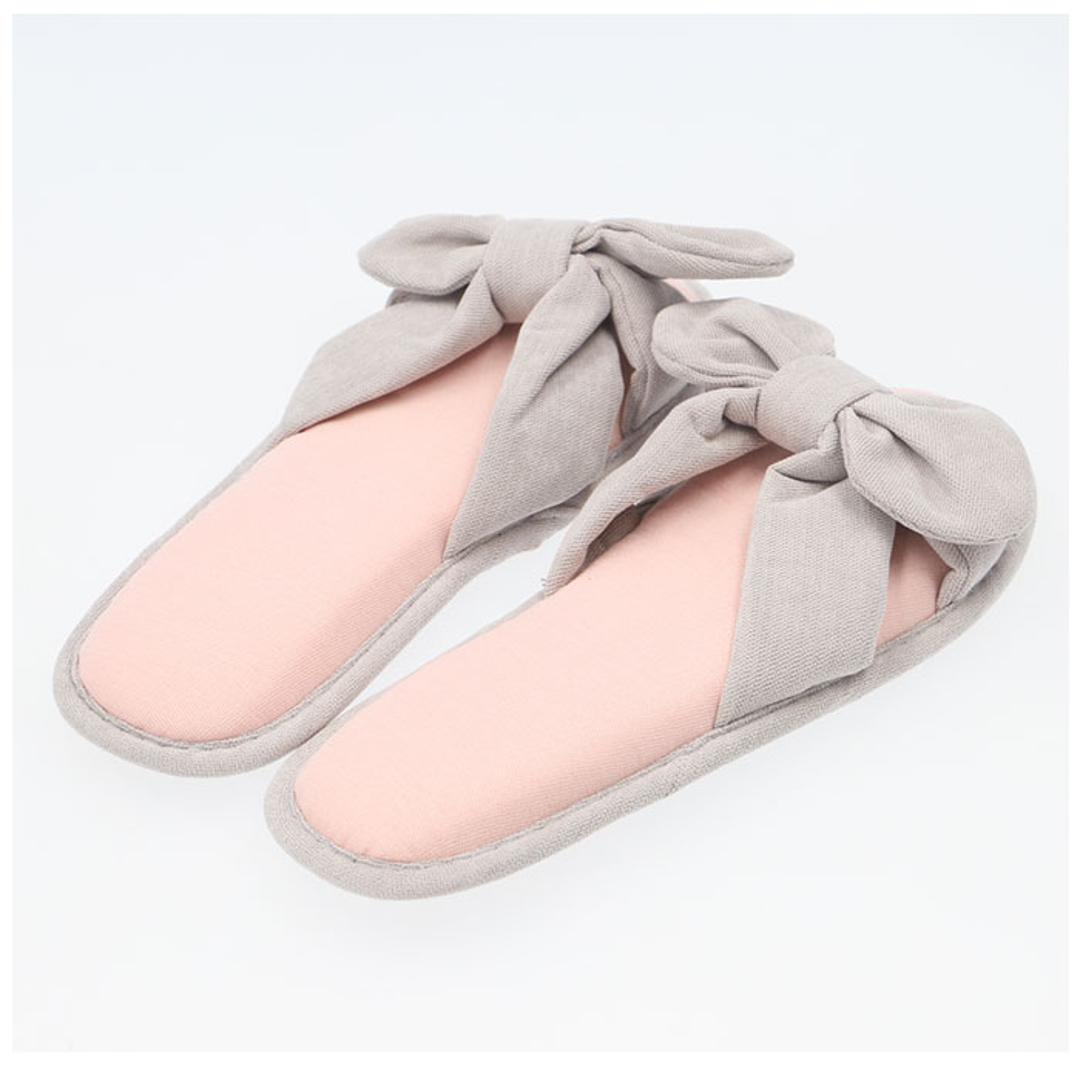 スリッパ 夏用 室内 通販 洗える 手洗い レディース ルームシューズ 室内履き サンダル 部屋履き ルームスリッパ 春夏 春 夏 秋 おしゃれ かわいい リボン ふわふわ 滑り止め 履きやすい 歩きやすい 前あきスリッパ 生活雑貨 日用品雑貨 グレー×リボン 【即日発送】36/37(23cm)