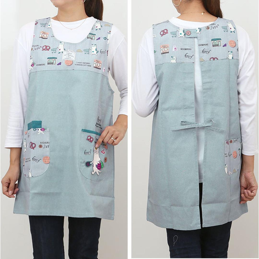 エプロン 猫 通販 クスグルジャパン ねこ柄エプロン 保育士 レディース かわいい おしゃれ 料理 掃除 女性 男性 シンプル カフェエプロン ワークエプロン 敬老の日 母の日 男女兼用 カフェ 喫茶 贈り物 ギフト 両脇釦あき/グレー ・