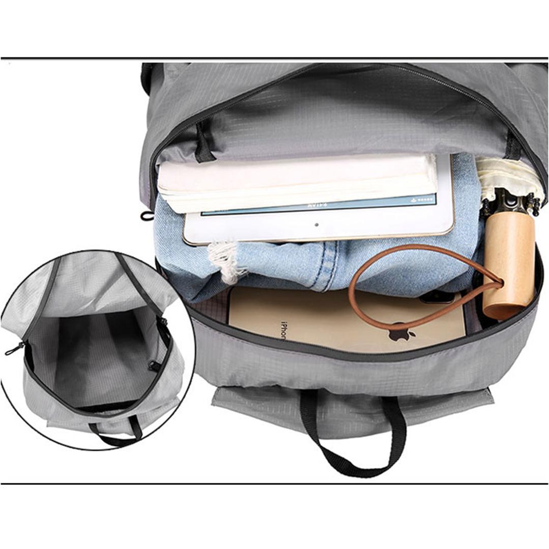折りたたみ リュック 軽量 通販 リュックサック バックパック デイパック 折り畳みリュック ナップザック ポケッタブル パッカブル サブバッグ コンパクト 携帯 アウトドア レジャー 旅行 キャンプ お買い物 ショッピング 学生 散歩 ウォーキング ランニング ライトグレー ・