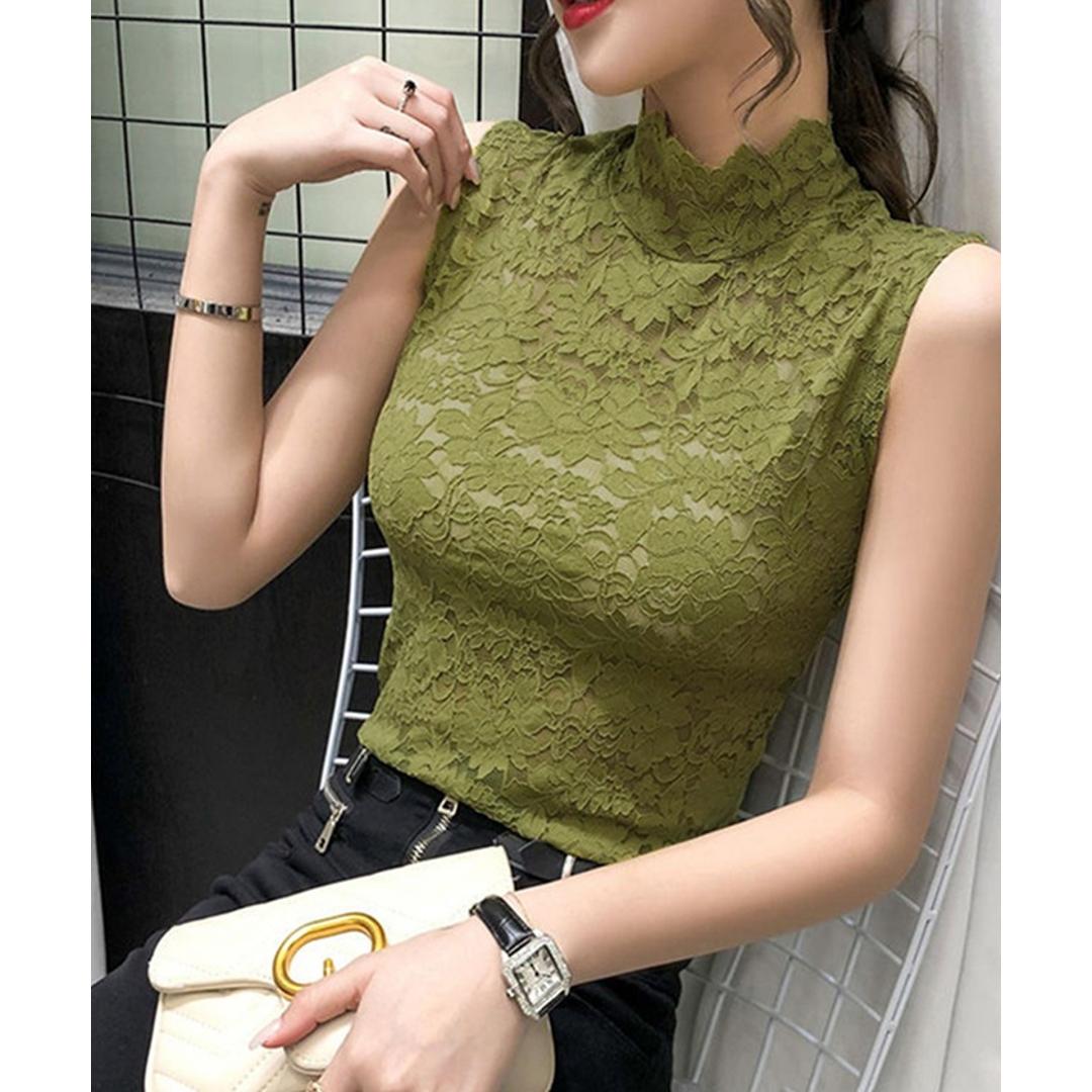 ハイネック レース タンクトップ 通販 ノースリーブ 透け感 トップス ハイネックレースインナー 袖なし 総レース レディース 大人 かわいい きれいめ 上品 セクシー おしゃれ シンプル 女性 top-076 ダイヤモンドハーツ Diamond Hearts ブラック Mサイズ