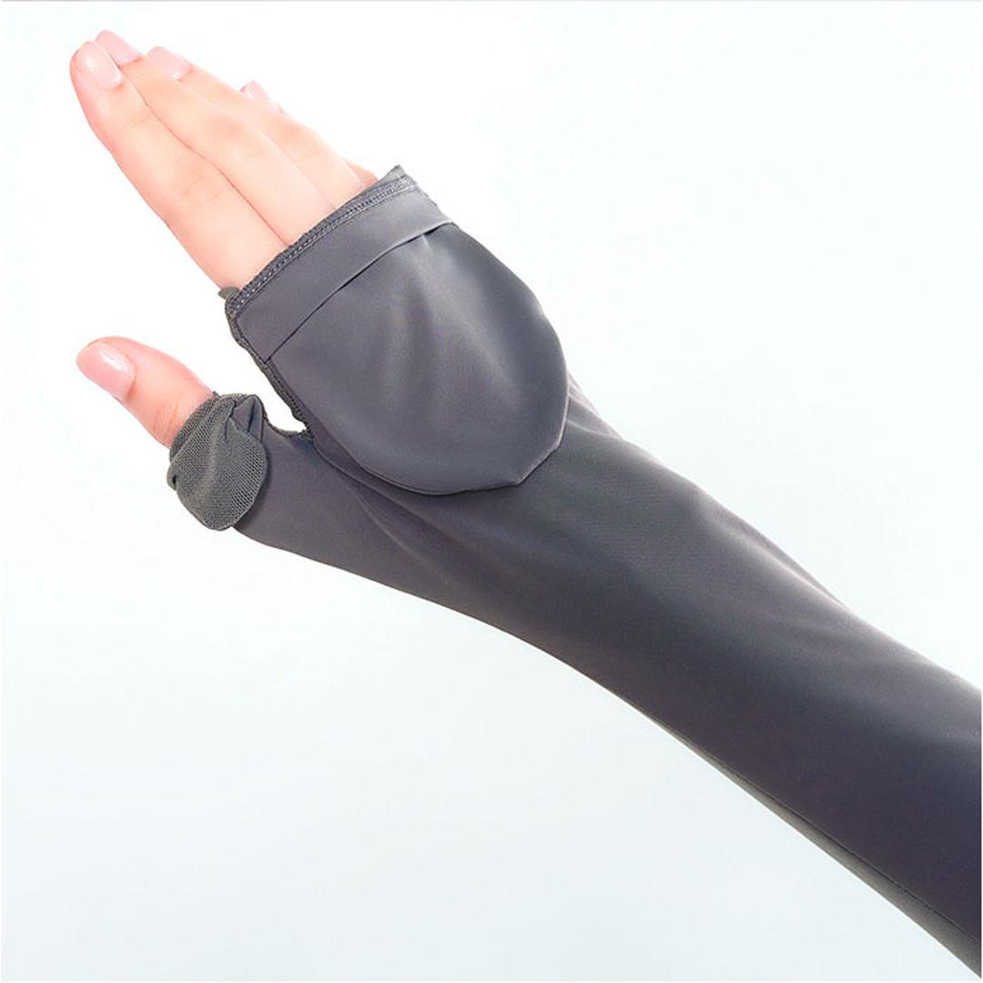 アームカバー 冷感 通販 指ぬきグローブ ミトンタイプ 接触冷感 極薄素材 スマホ操作OK 内側メッシュ生地 メッシュ 涼しい 快適 蒸れにくい 洗える 水陸両用 65CM ロング丈 持ち運び ストレッチ 伸縮性 プール 海 贈り物 ギフト グレー ・