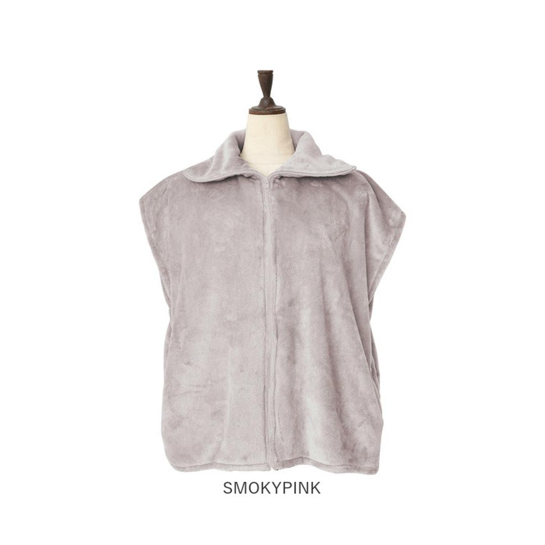 ルームウェア ベスト 通販 WARMY ジレ 着るブランケット 現代百貨 A702 レディース かわいい おしゃれ 部屋着 あったか ルームウエア 冬 ショート丈 洗える 上着 トップス 暖かい もこもこ フリーサイズ ノースリーブ 防寒 冬物 無地 GREIGE ・