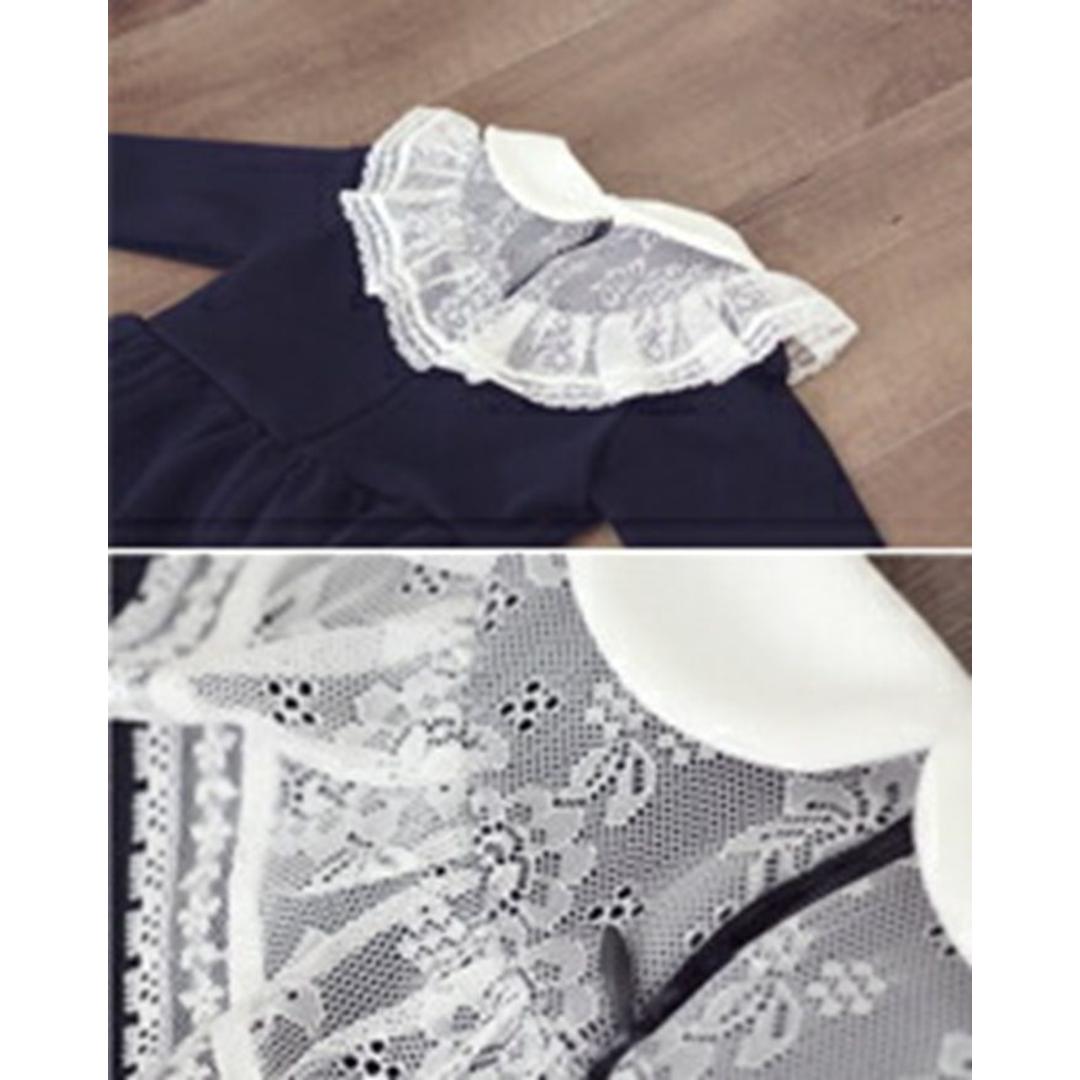 Rora ワンピース キッズ 長袖 通販 ドレスワンピース 10002866 子供 ドレス 女の子 卒園式 入園式 入学式 結婚式 パーティ 発表会 七五三 丸襟 レース 紺 ネイビー かわいい オシャレ 可愛い おしゃれ フォーマル 子ども服 子供服 キッズファッション NAVY 100cm