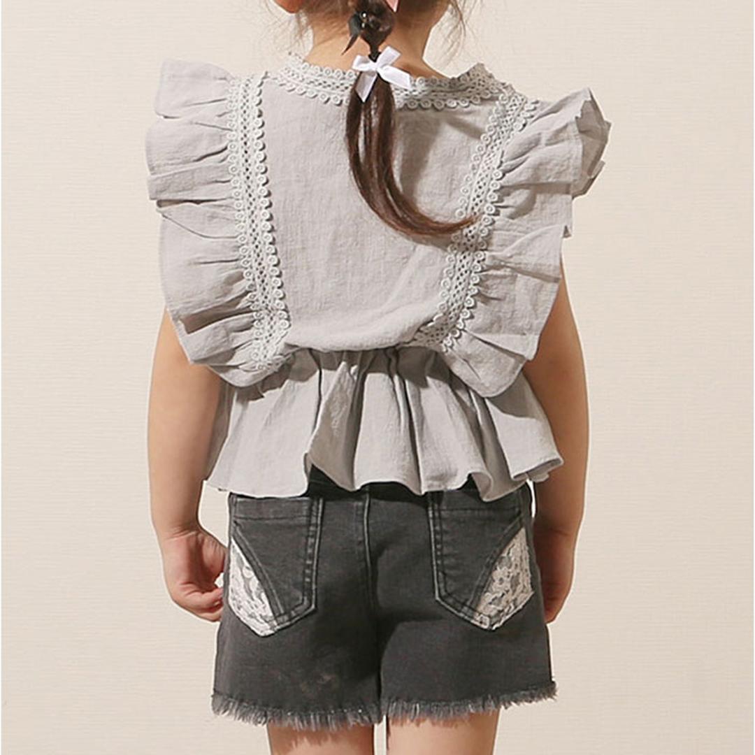 Rora ショートパンツ 通販 ローラ エステラ ハーフパンツ 短パン デニムパンツ デニム キッズ 子供 こども 子ども 女の子 女子 パール レース おしゃれ かわいい オシャレ 可愛い カジュアル ボトムス 子ども服 子供服 キッズファッション チャコールグレー 110cm