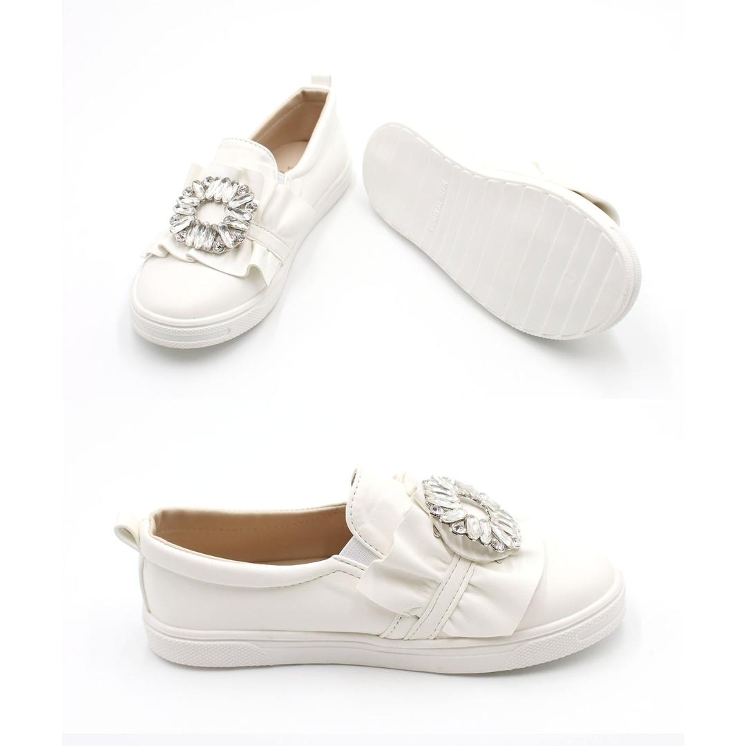 Rora キッズ スリッポン 女の子 通販 紐なしスニーカー 57062202 白 ホワイト ビジュー キラキラ 宝石 ワンポイント 通学 通園 かわいい おしゃれ 可愛い カジュアルシューズ 子供靴 靴 シューズ 子ども靴 キッズシューズ キッズファッション ホワイト 16cm
