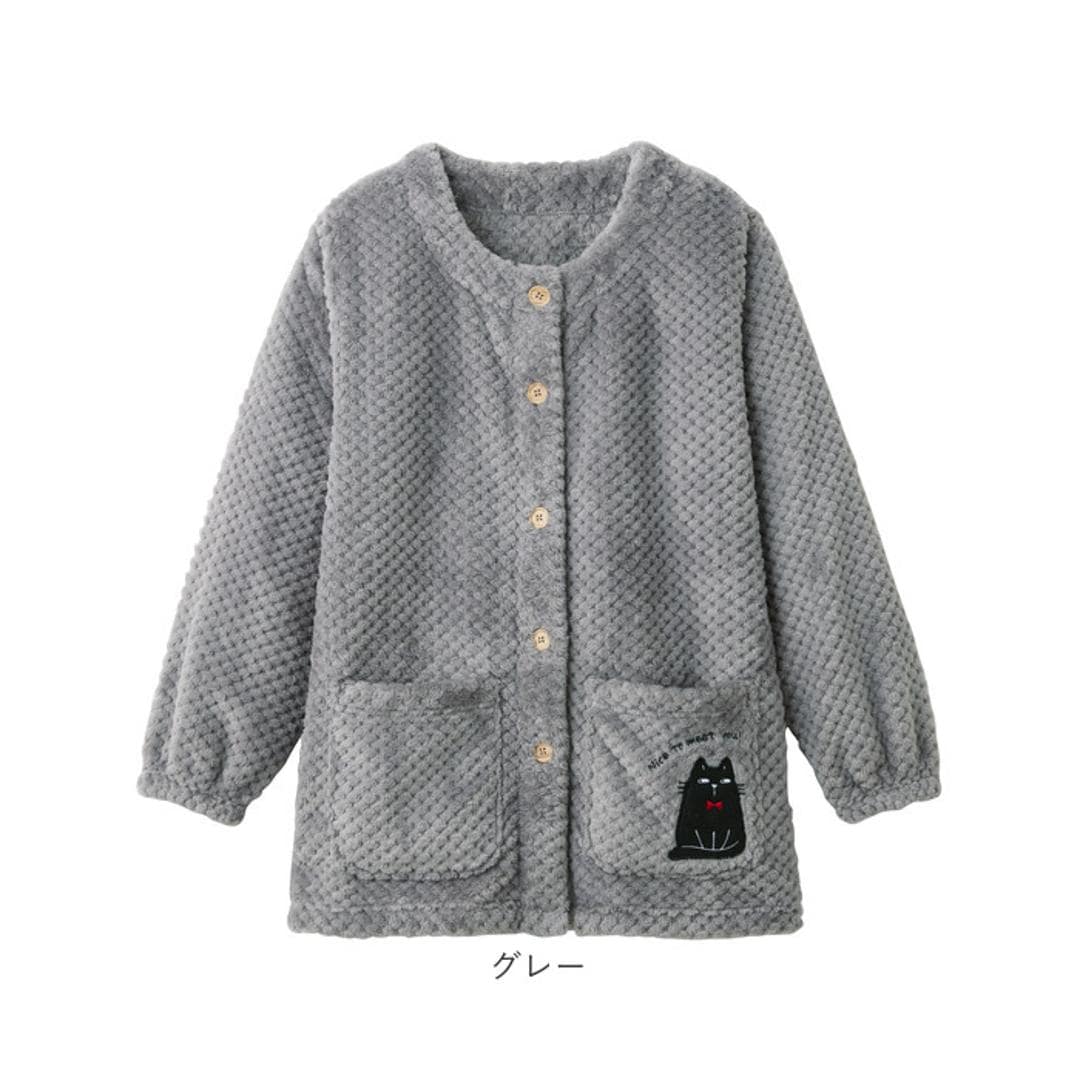 割烹着 ふわふわ レディース 通販 おしゃれ かわいい 前開き かっぽう着 エプロン ルームウェア 保育士 長袖 ロング丈 あったか 部屋着 暖かい 秋冬 猫 ねこ ネコ かっぽうぎ ゆったり 体型カバー リラックス 防寒 家事 母の日 ギフト ローズ M-Lサイズ