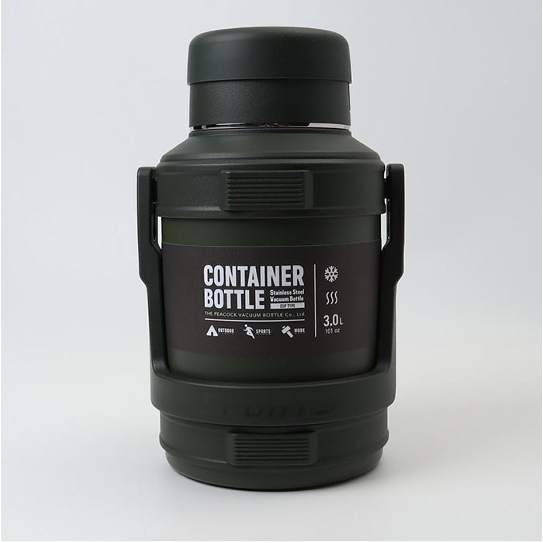 ピーコック 水筒 3リットル 通販 peacock ステンレスボトル 3L 大容量 ボトル 魔法瓶 コンテナボトル ジャグ マグ アイスジャグ マイボトル 保冷 保温 ハンドル付き 真空断熱 大きめ スポーツ 部活 大きい サイズ おしゃれ メンズ キャンプ カーキ ・