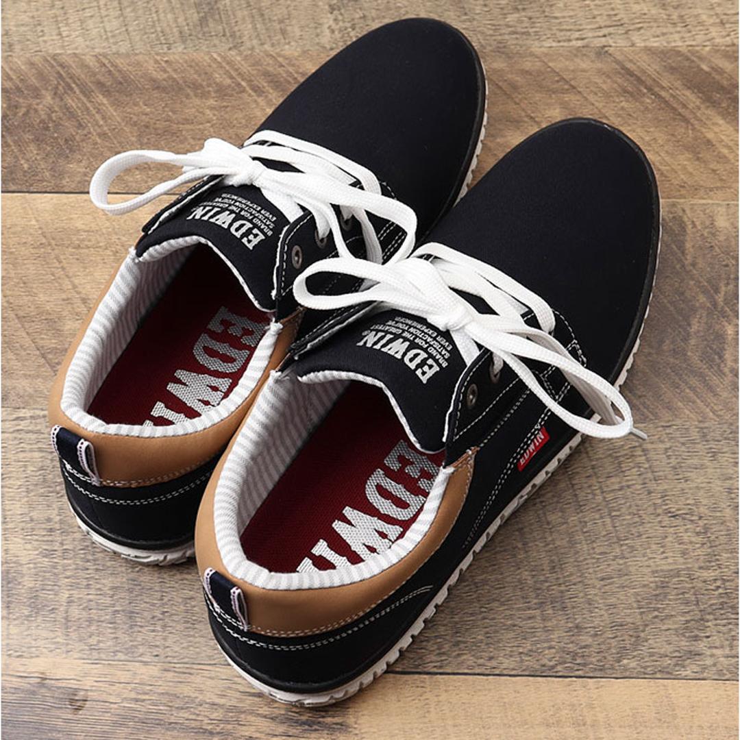 EDWIN スニーカー EDW7762 エドウィン 通販 メンズ ローカットスニーカー 軽量 幅広 ウォーキングシューズ 歩きやすい シューズ 紐靴 靴 くつ クツ カジュアルシューズ おしゃれ かわいい シンプル 男性 紳士靴 無地 スポーツ 運動 NAVY 25cm