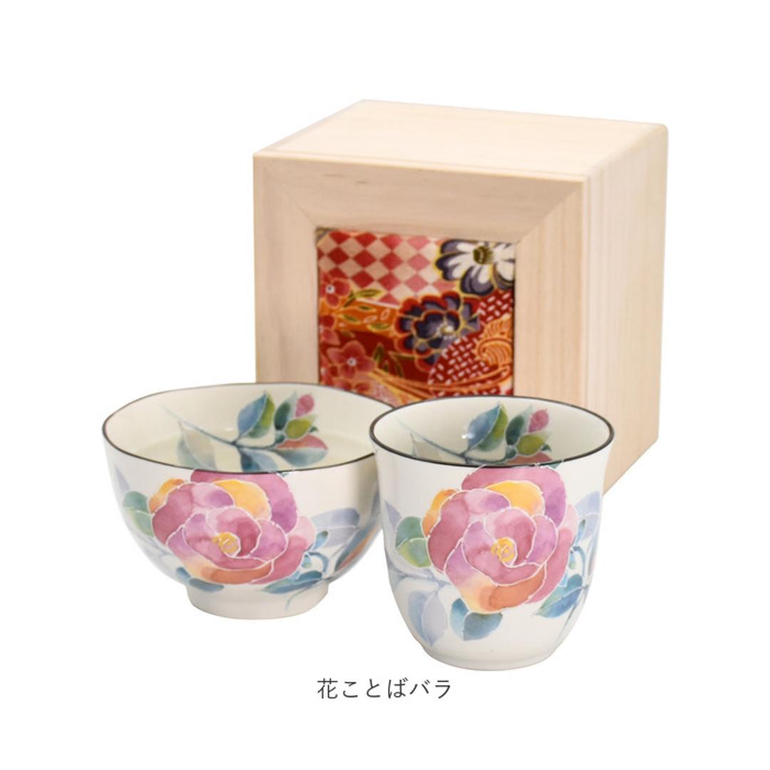美濃焼 茶碗 湯呑 セット 通販 日本製 木箱入 和食器セット 食器 飯椀 湯呑み ご飯茶碗 湯のみ コップ 皿 お皿 陶器 おしゃれ 美濃焼き キッチン雑貨 誕生日 結婚祝い 還暦 男性 女性 両親 父 母 敬老の日 花かいろう山茶花 ・