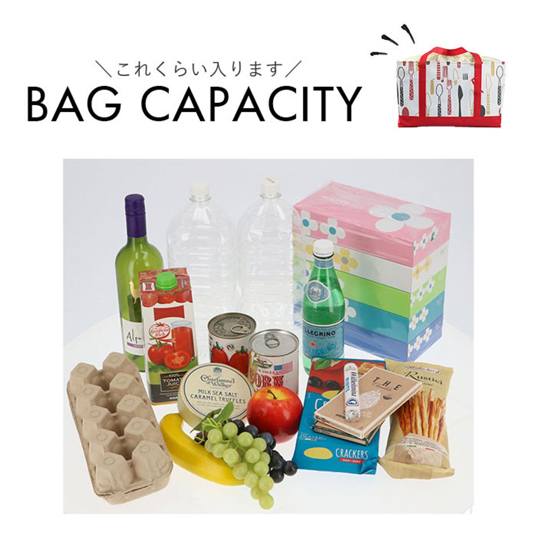 エコバッグ エコバック 大容量 保冷 保温 通販 ショッピングバッグ ショッピングバック トートバッグ レジバッグ レジバック クーラーバッグ カゴ トート マチ広 折りたたみ 折り畳み 保冷保温 コンパクト レジャー ピクニック アウトドア オシャレ おしゃれ レッド×カトラリー ・