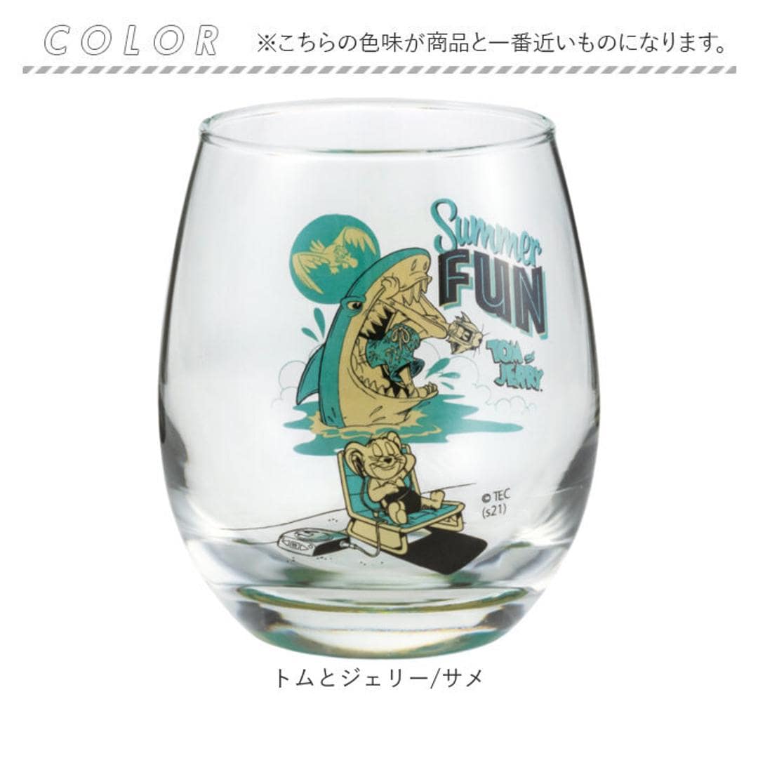 丸い グラス キャラクター 通販 日本製 まんまるグラス 3Dグラス 透明 クリア ガラス製 コップ タンブラー かわいい レトロ おしゃれ 可愛い ゆらゆらグラス 290ml 子供 大人 キッズ こども キャラクターコップ 洋食器 食器 茶器 キッチン用品 トムとジェリー/サメ ・